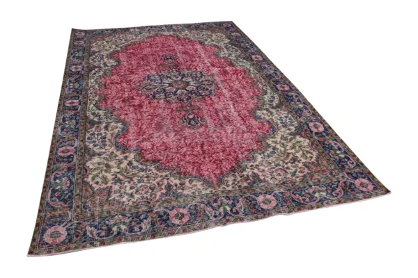 Vintage vloerkleed roze met blauw 33501 299cm x 194cm