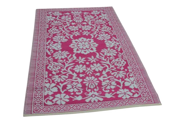 Buitenkleed van gerecycled gevlochten kunststof 180cm x 120cm roze, wit