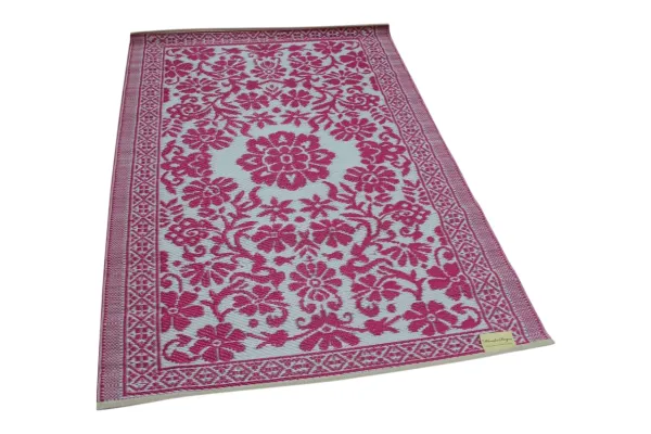 Buitenkleed van gerecycled gevlochten kunststof 180cm x 120cm wit roze