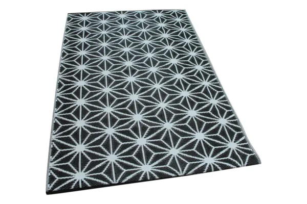 Buitenkleed van gerecycled gevlochten kunststof 180cm x 120cm zwart wit