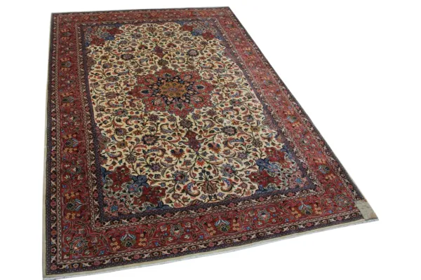 Vintage Kashmar vloerkleed met zijde uit 1970, nr.13406, 297cm x 208cm 