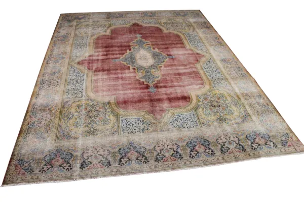 Vintage kirman vloerkleed rood, blauw 15081 384cm x 290cm