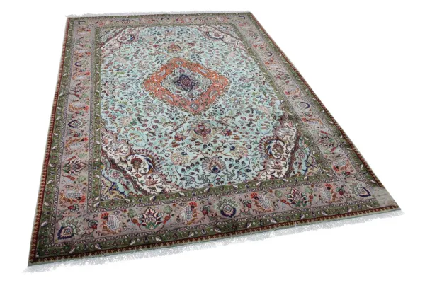 VERKOCHT Vintage Tabriz vloerkleed uit 1970 met zijde, nr.13401, 290cm x 200cm 