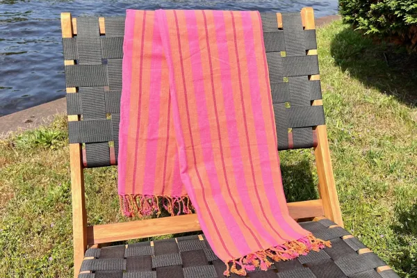 Hamamdoek gestreept oranje, roze 100% katoen (170cm x 90cm)  