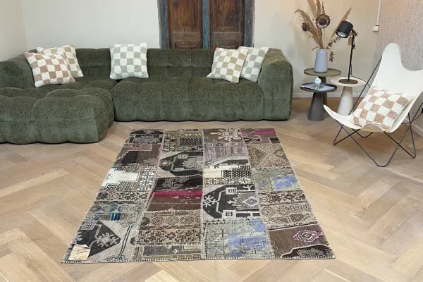 SALE patchwork vloerkleed bruin nr.21419 225cm x 160cm