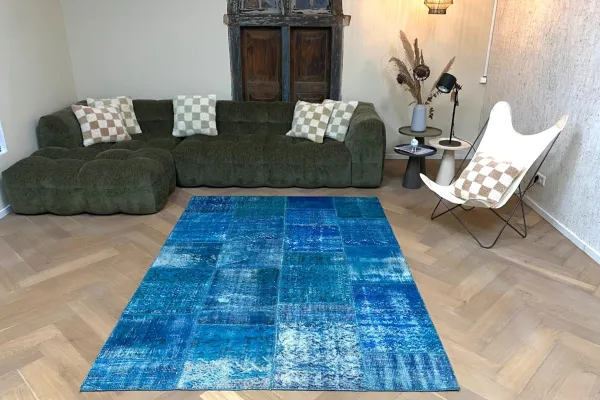 Patchwork vloerkleed, blauw, 240cm x 170cm