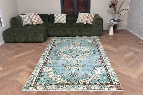 Vintage vloerkleed groen 27200 299cm x 165cm