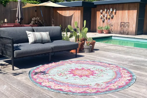 Runder Outdoor-Teppich Rozenkelim 3949 aus PET-Flaschen
