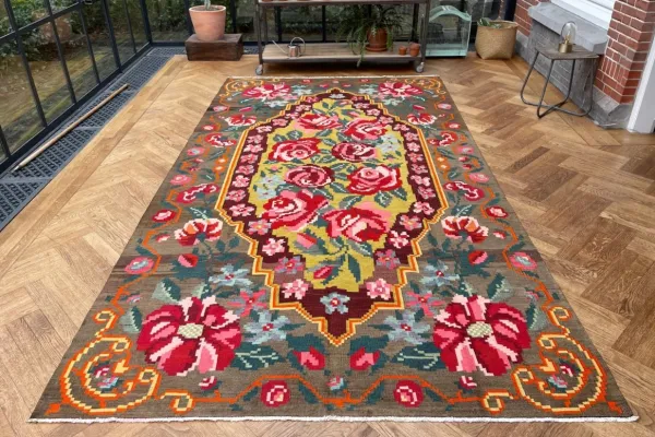 Rozenkelim authentiek, handgeweven in Moldavië 10533 367cm x 200cm