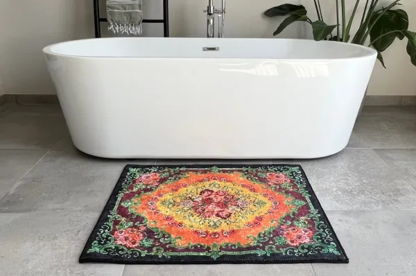 SALE Rozenkelim badmat zwart 90cm x 60cm showroom model