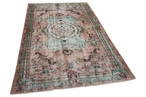 Vintage vloerkleed met taupe en groen nr 12974