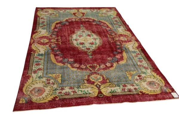 SALE vintage vloerkleed, rood, 286cm x 183cm