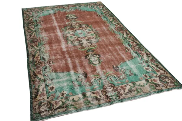 Vintage vloerkleed bruin met groen nr:18413 296cm x 173cm