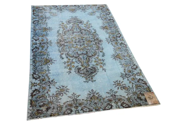 Vintage vloerkleed blauw met geel 11014 209cm x 114cm