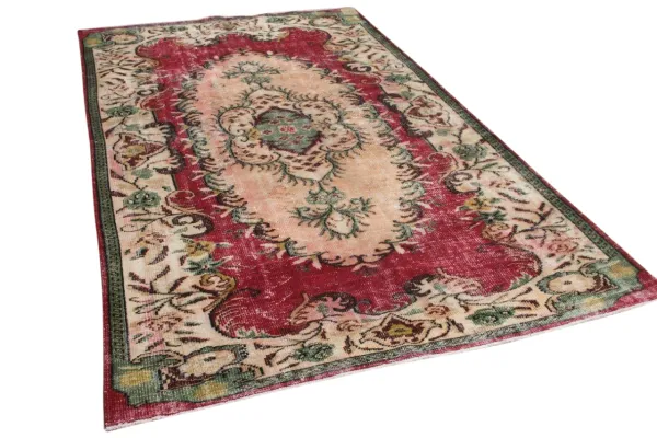 Vintage vloerkleed rood met beige nr:12117 302cm x 187cm