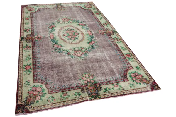 Vintage vloerkleed paars met groen 15925 280cm x 176cm