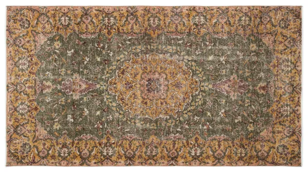Vintage vloerkleed groen, geel, roze 18859 273cm x 149cm Dit kleed verwachten we begin januari binnen