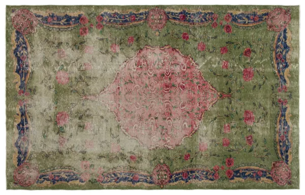 Vintage vloerkleed groen 20128 294cm x 188cm Dit kleed verwachten we begin januari binnen