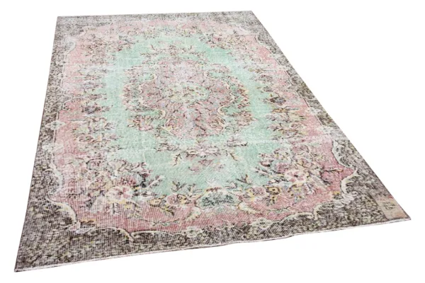 Vintage vloerkleed groen, roze 22912 267cm x 178cm