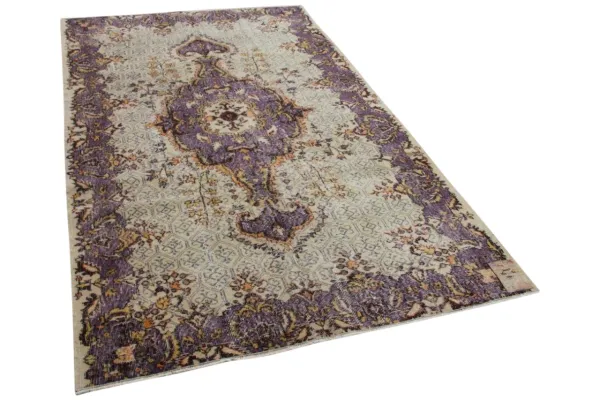 vintage vloerkleed paars geel en beige 30125 267cm x 160cm