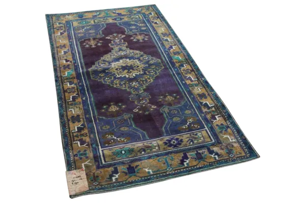 Vintage vloerkleed rood met blauw nr:33588 197cm x 110cm