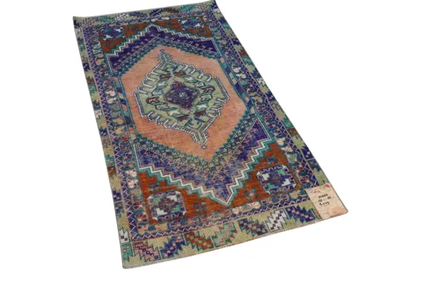 Vintage vloerkleed oranje met blauw nr:33688 166cm x 86cm