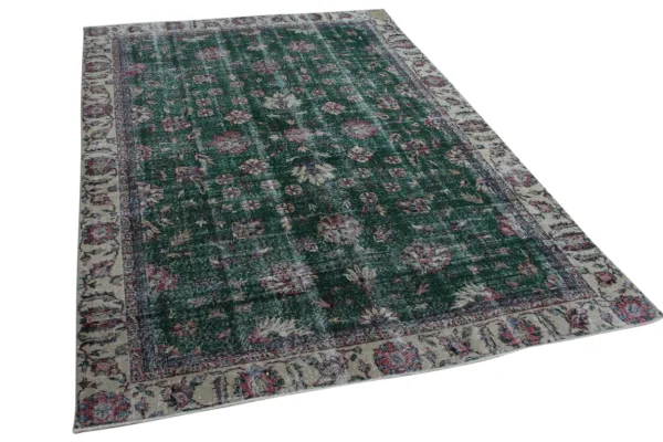Vintage vloerkleed groen nr:34601 277cm x 189cm