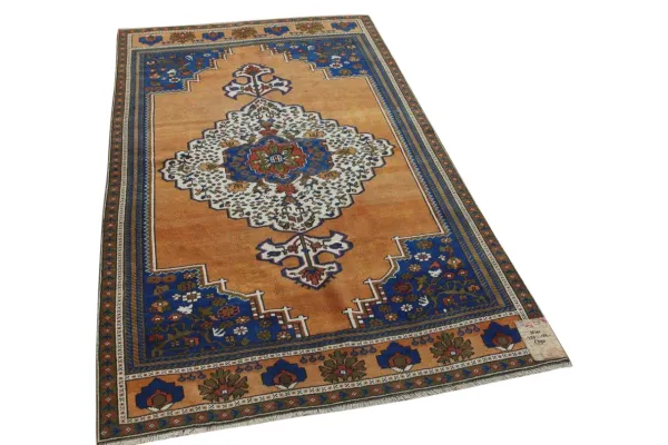 Vintage vloerkleed oranje, blauw 55101 225cm x 132cm