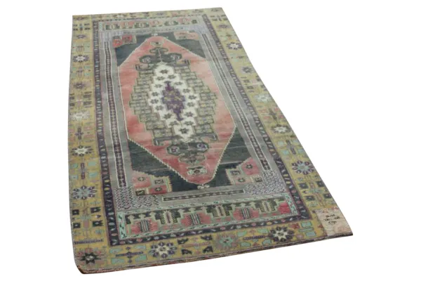 Vintage vloerkleed roze, geel, paars 56175 230cm x 108cm