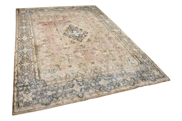 Vintage vloerkleed bruin met blauw, nr.59537 390cm x 292cm  