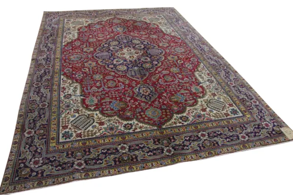 Vintage vloerkleed met rood en blauw, 60056, 340cm x 244cm