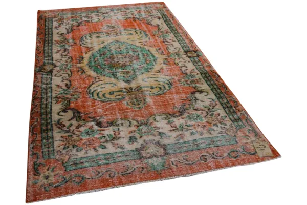 vintage vloerkleed oranje met groen 277cm x 168cm