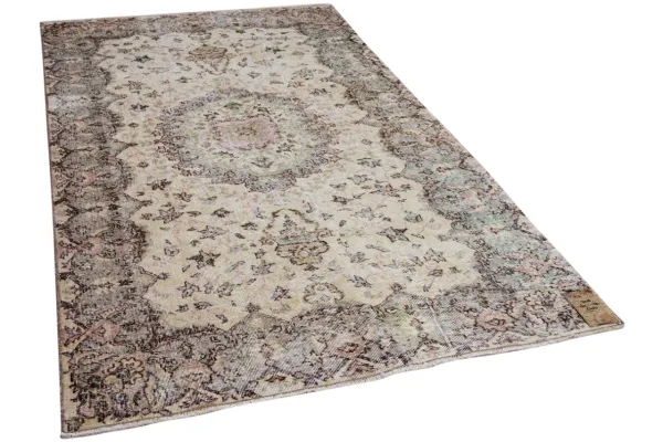 vintage vloerkleed met groen en roze 7048 262cm x 158cm