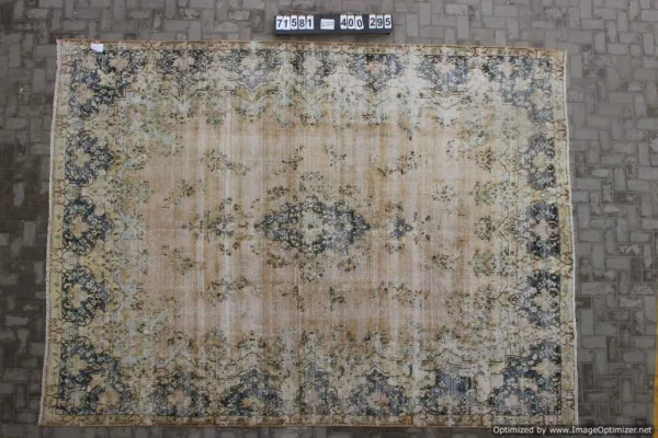 Vintage vloerkleed zandkleur met blauw, 71581, 400cm x 295cm Dit kleed verwachten we half oktober binnen