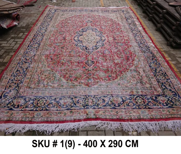 Vintage vloerkleed rood met blauw, nr.98005, 400cm x 290cm Dit kleed verwachten we half oktober binnen