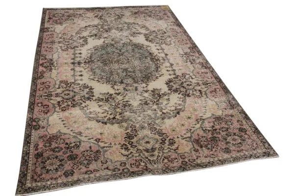 Vintage vloerkleed zandkleur met groen 12794 275cm x 166cm