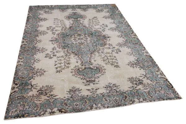 Vintage vloerkleed beige met groen 16193 263cm x 174cm
