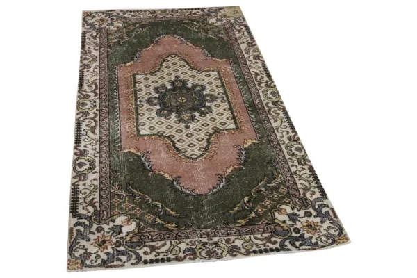 Vintage vloerkleed groen, roze 17680 197cm x 100cm
