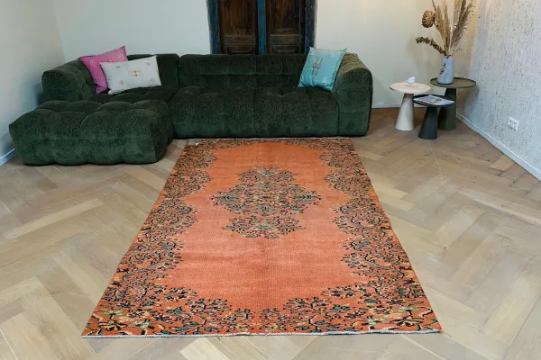 sale Vintage vloerkleed oranje nr:18576 253cm x 162cm