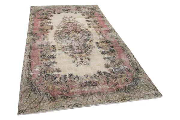 Sale Vintage vloerkleed roze, groen 19599 289cm x 159cm