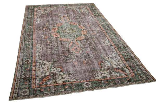 Vintage vloerkleed paars met groen 23358 296cm x 185cm