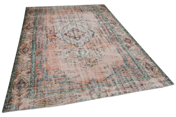 Vintage vloerkleed oranje met groen 24242 279cm x 183cm