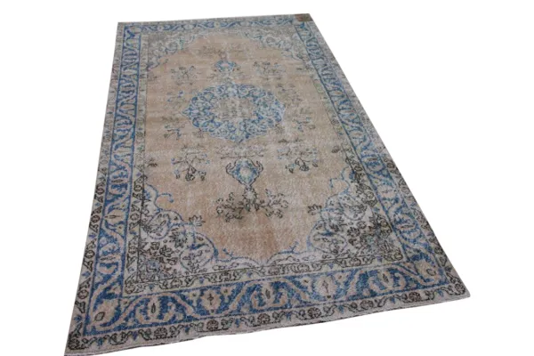 Vintage vloerkleed beige met blauw 27498 280cm x 140cm