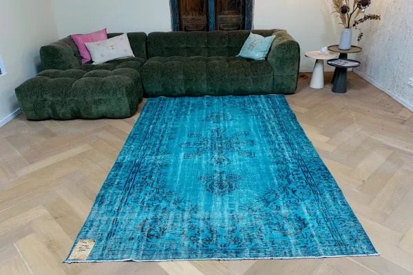 Vintage vloerkleed turquoise 31091 262cm x 172cm