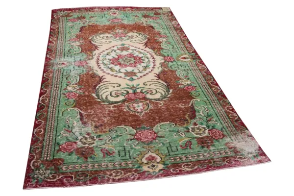 Sale Vintage vloerkleed bruin met rood en groen 7043 283cm x 160cm