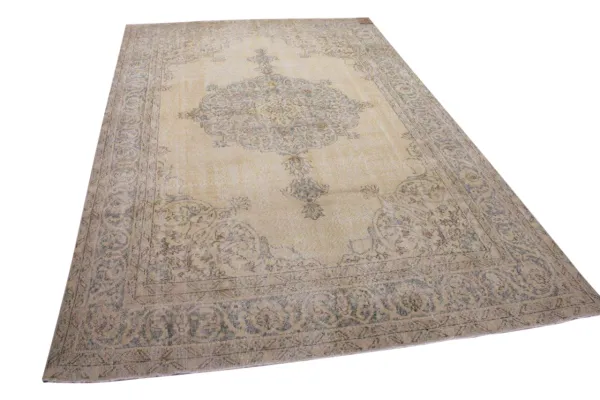 Vintage vloerkleed zandkleur met blauw 7562 318cm x 203cm