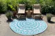 Rond buitenkleed turquoise / wit gerecycled gevlochten kunststof 180cm