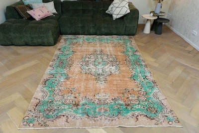 Vintage vloerkleed groen, oranje 26471 270cm x 180cm 